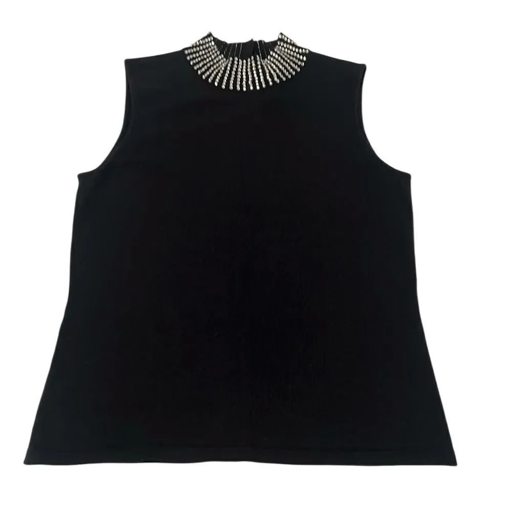 Style & Co size small sleeveless embellished high neck knit shell EUC